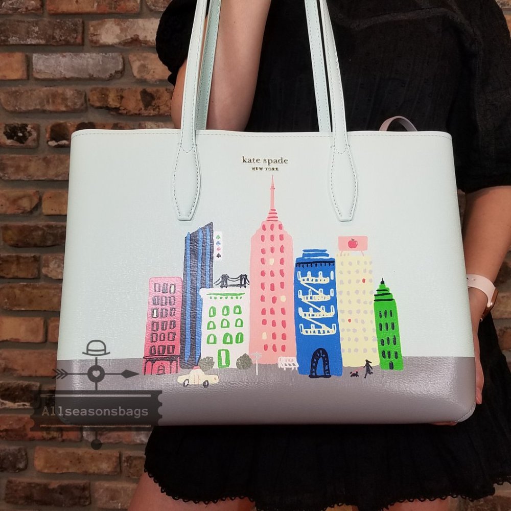 Kate Spade Rock Center NEW YORK Tote BLUE GRAY New York City shoulder bag NEW